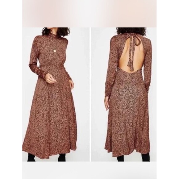 Free People Dresses & Skirts - Free people loveless leopard midi dress brown black cheetah print open back sz 0